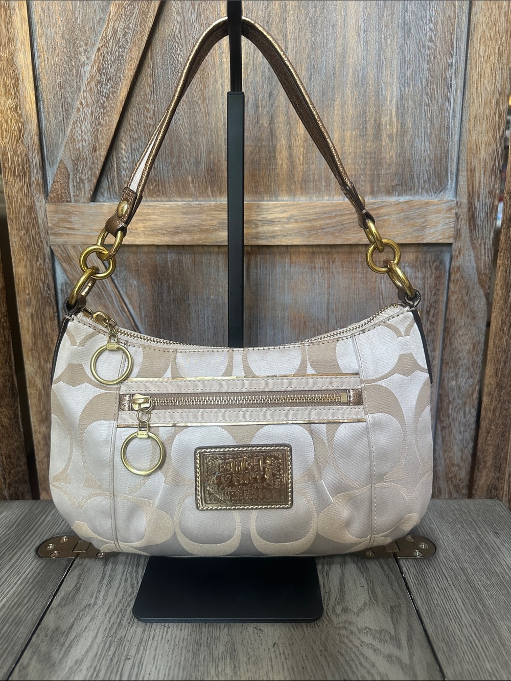 Coach Y2K Poppy Hobo Signature C Jacquard Canvas Teal Linning RARE A1249-F15317